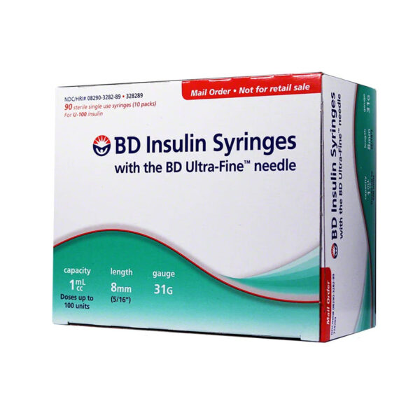 BD Ultra-Fine Needle Insulin Syringes - 31G 1cc 8mm (5/16") 90/BX